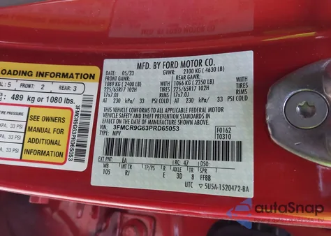 2023 Ford Bronco Sport Heritage from USA, damaged, VIN 3FMCR9G63PRD65053